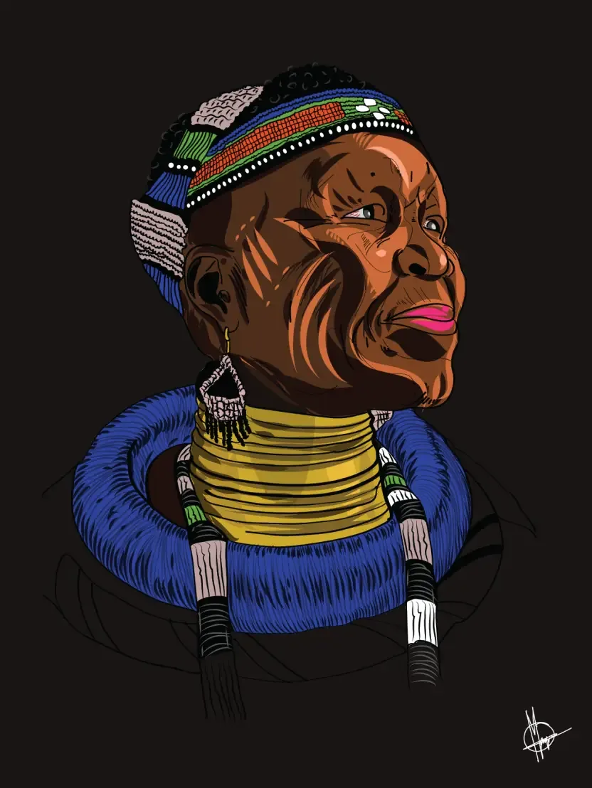 Portrait: beads and brass