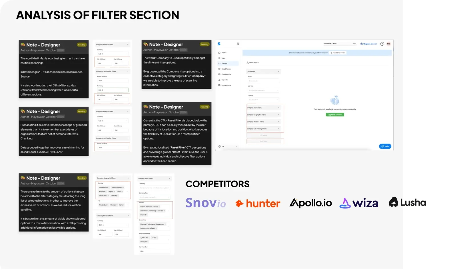 Analysis of Filter Section with Known Competitors