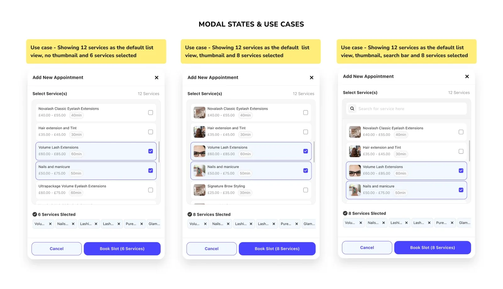 Add New Appointment Modals - Use cases
